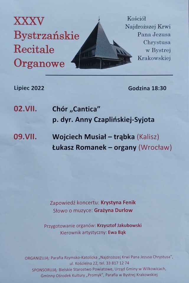 Bystrzańskie recitale organowe. Koncerty – 2 lipca i 9 lipca.